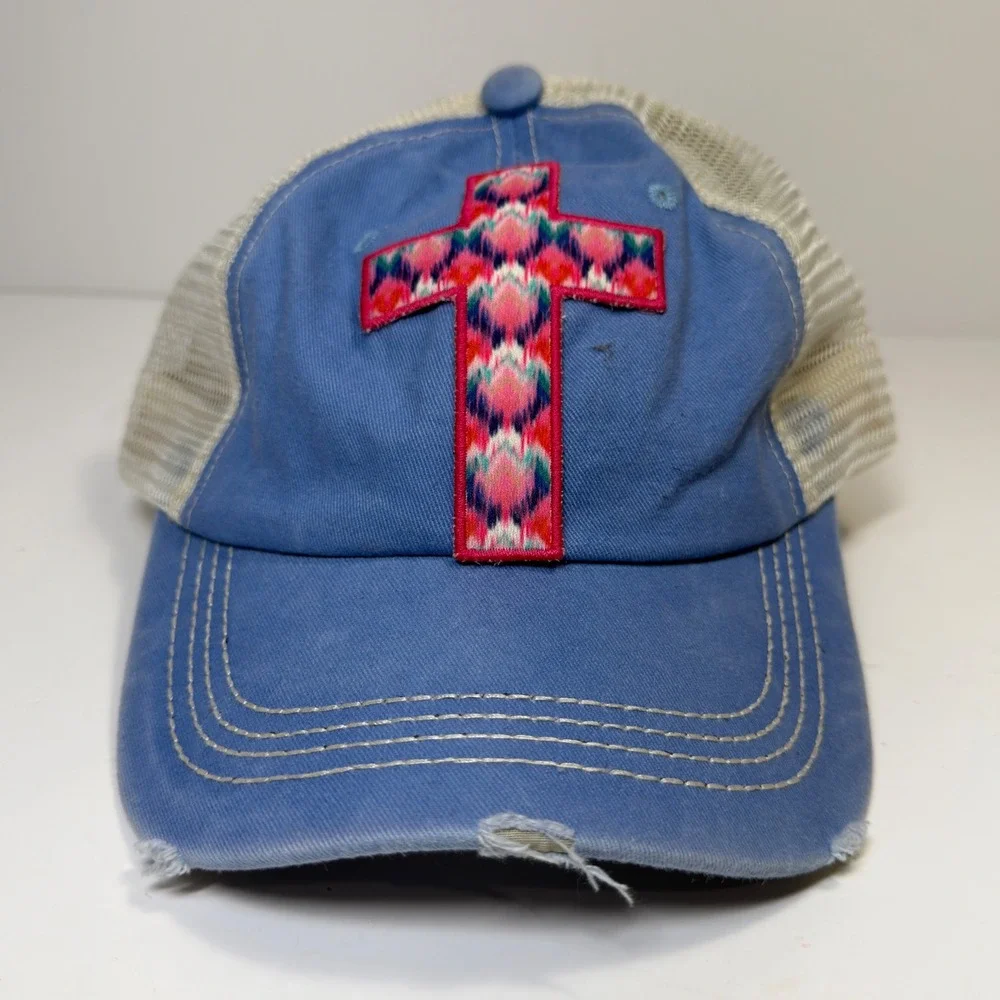 Southern Junkie Trucker Hat Womens Blue Cross Patch Faith Jesus Western Boho